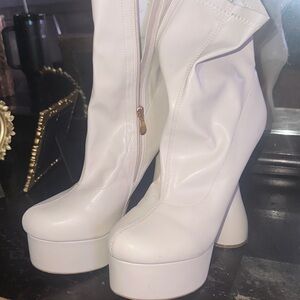 Fashion Nova Chic Cream Heeled Boots